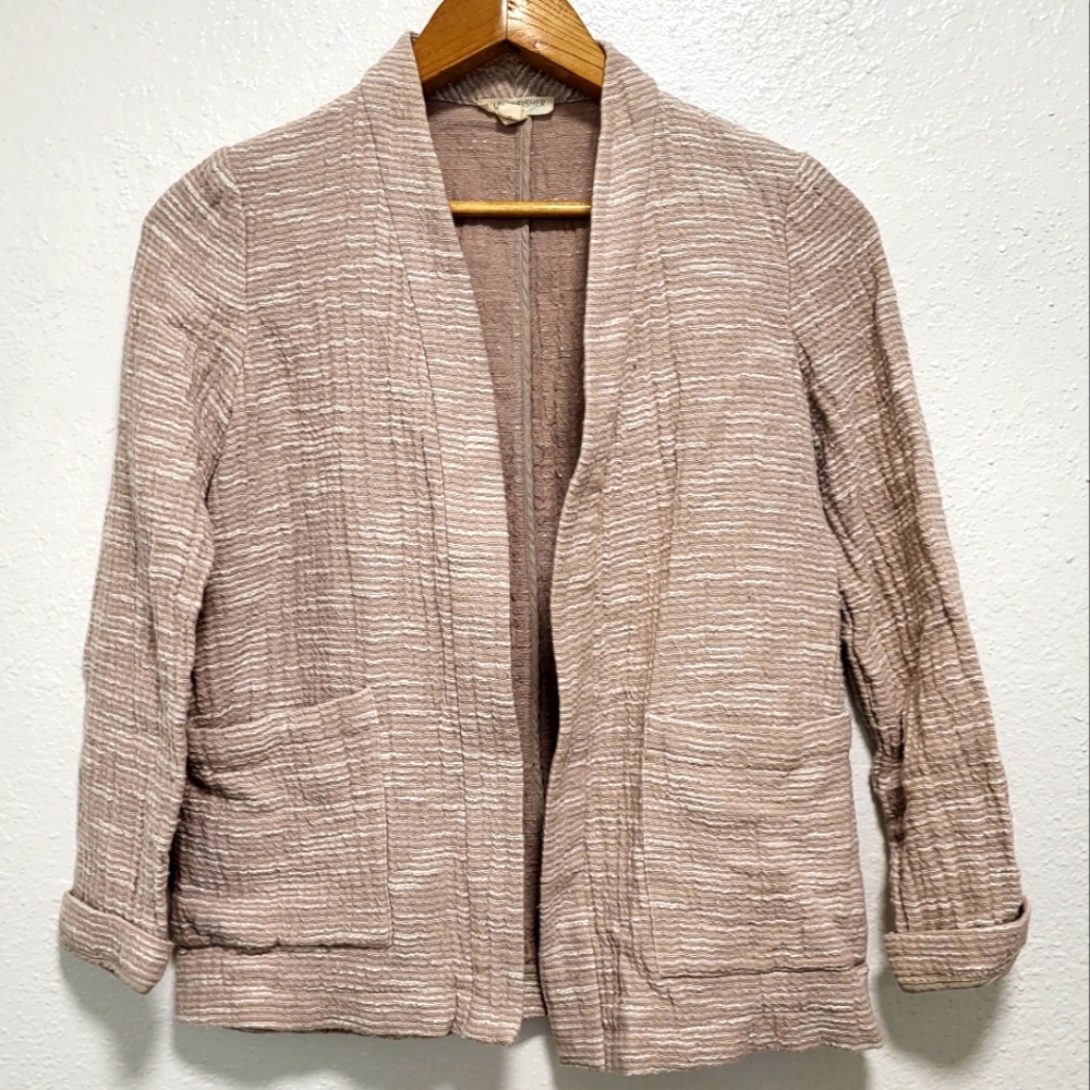 Eileen Fisher Petite Natural Kimono Jacket Womens Rhythmic Cotton Sz PP/PTP tan